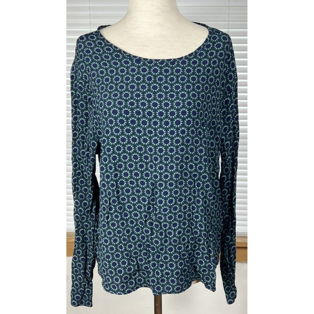 H&M Women's Blue Green Sun Printed Button Back Long Sleeve Blouse Size 12